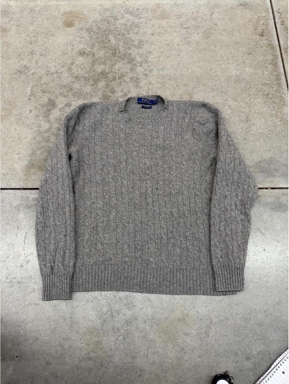 vintage polo ralph lauren grey cashmere lightweight sweater size large HAS HOLES
